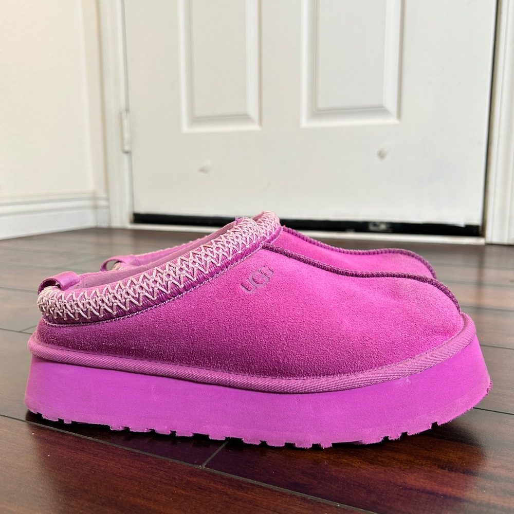 UGG Tasman II Sheepskin Slipper Women Size 10 Pink Chunky Platform Suede Braid
